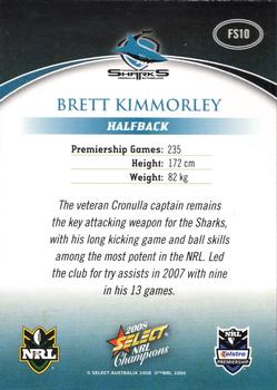 2008 Select NRL Champions - Gold Foil Signatures #FS10 Brett Kimmorley Back